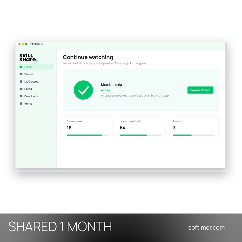 Skillshare Premium - 1 Month - Shared ACCOUNT
