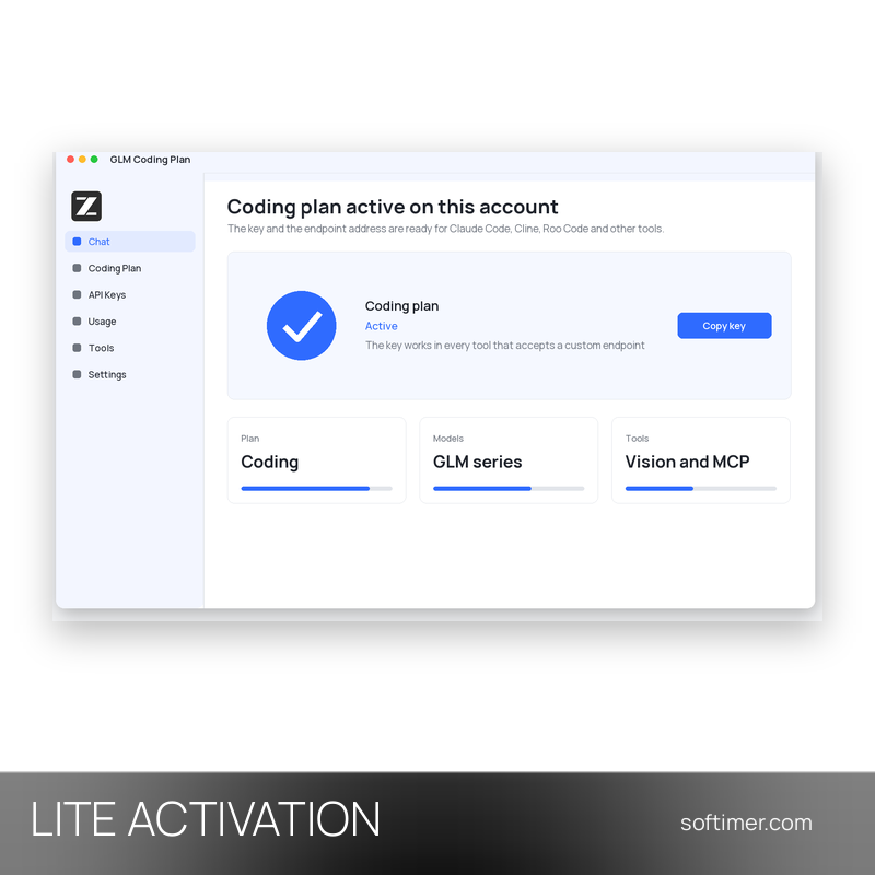 GLM Coding Plan Lite - ACTIVATION sur votre compte 1 mois - Web / Windows / Mac / Linux