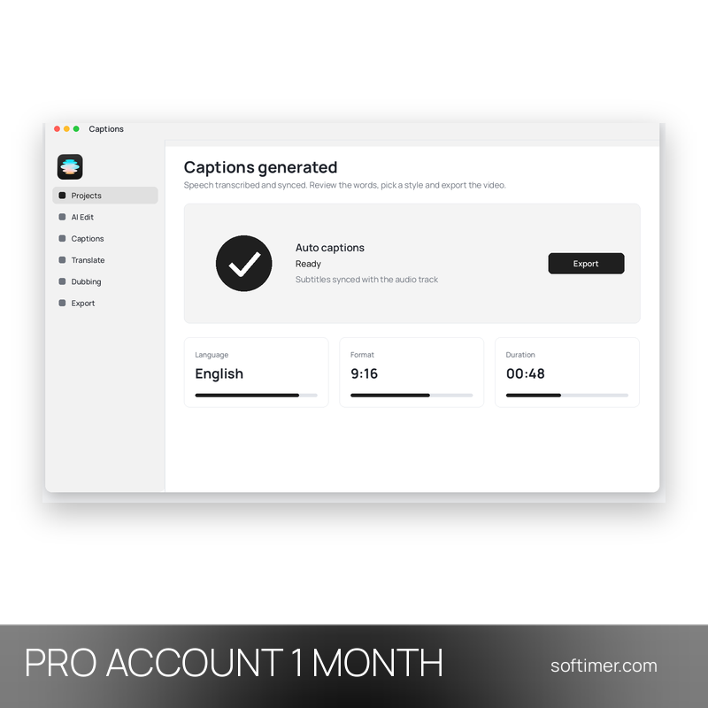 Captions AI Pro - 1 Month - ACCOUNT