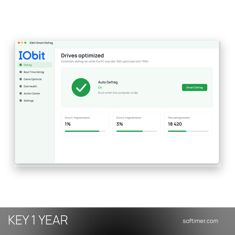 IObit Smart Defrag PRO - Lizenzschlüssel 1 Jahr - Windows