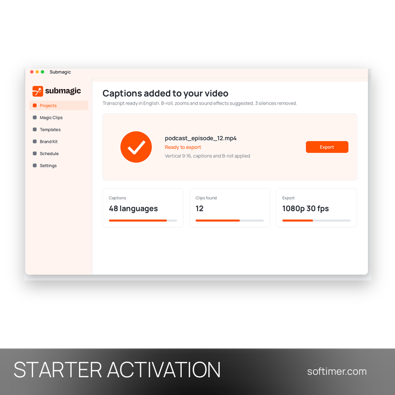 Submagic Starter - АКТИВАЦИЯ на вашем аккаунте на 1 месяц - Web