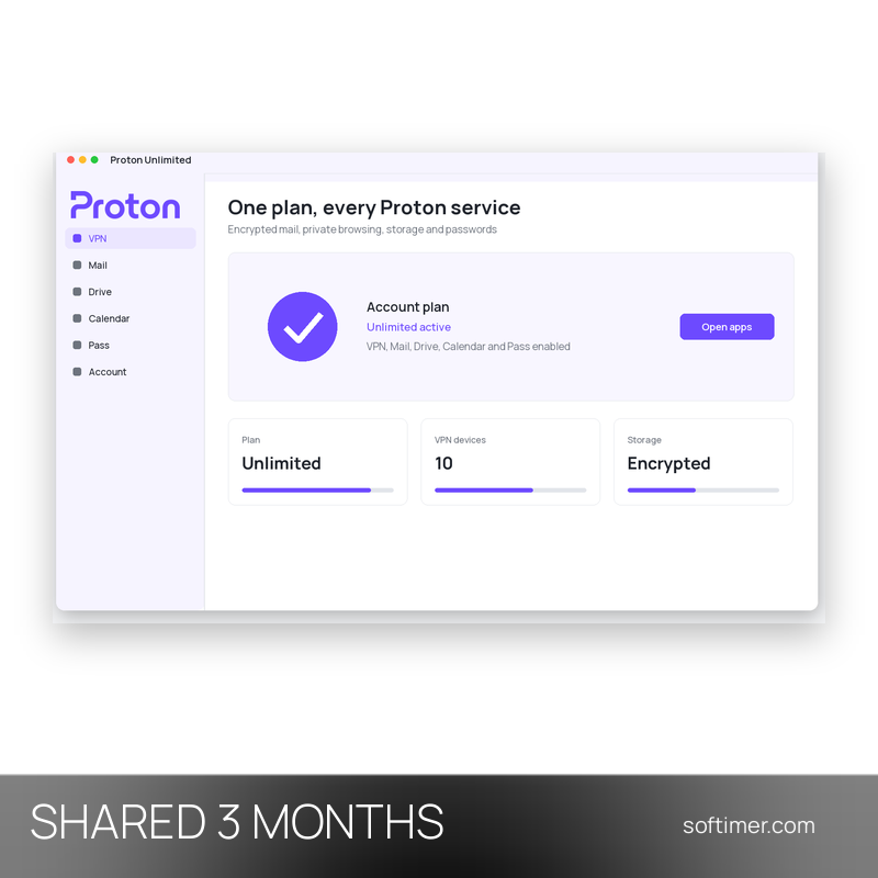 Proton Unlimited - 2 Geräte / 3 Monate - Geteilter ACCOUNT