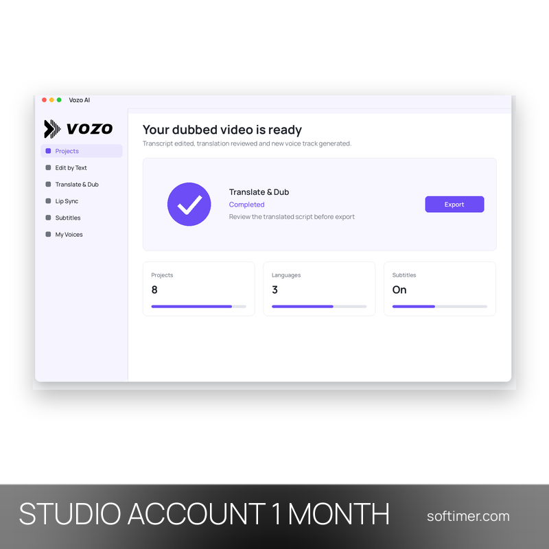 Vozo AI Studio 600 points - 1 mois - ACCOUNT