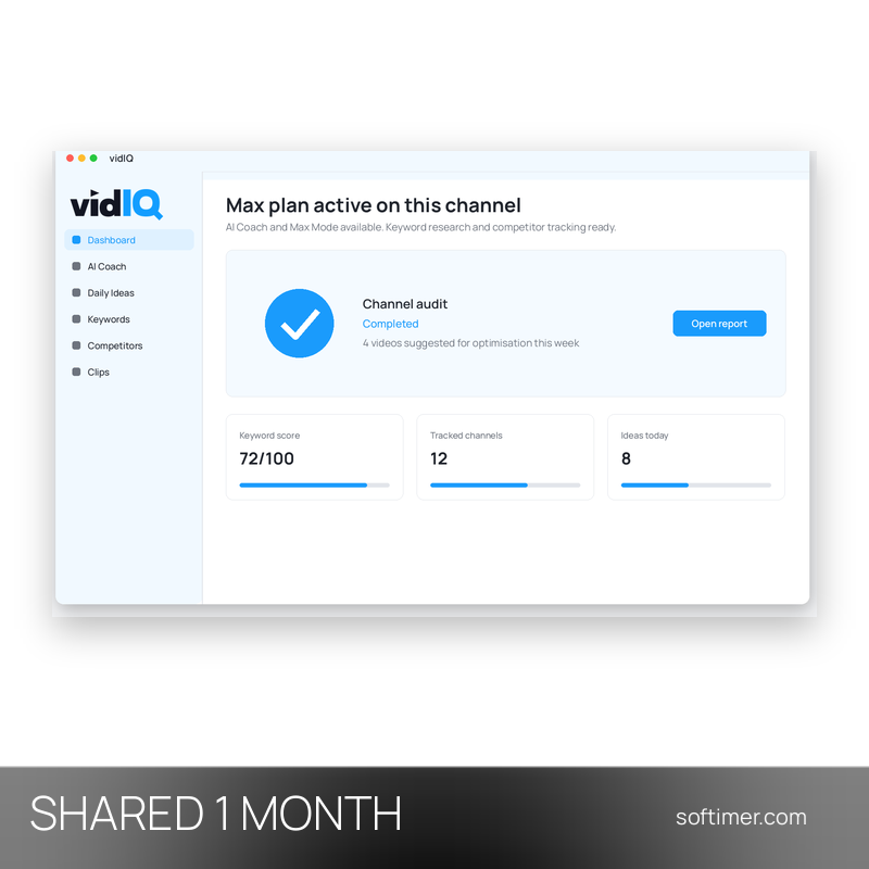 VidIQ Max - 1 mese - ACCOUNT condiviso