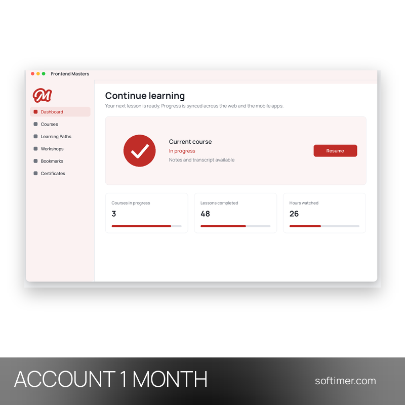 Frontend Masters - 1 mois - ACCOUNT