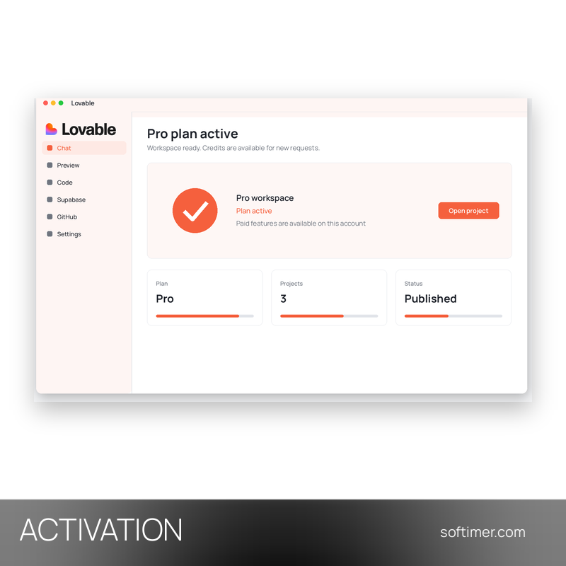 Lovable Pro 100 crédits - ACTIVATION 1 mois - Web