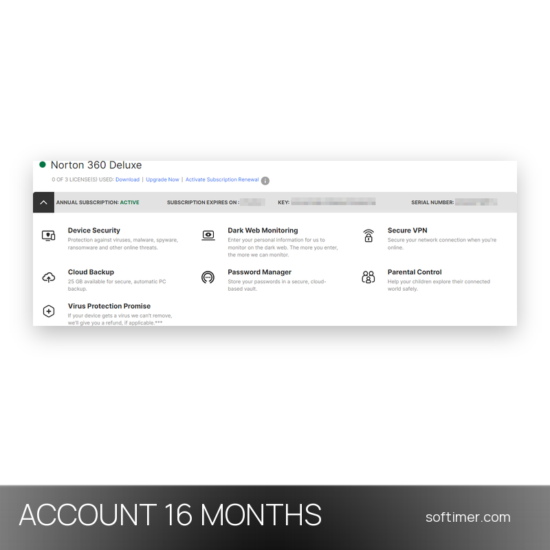 Norton 360 Deluxe - 3 устройства / 16 месяцев - ACCOUNT