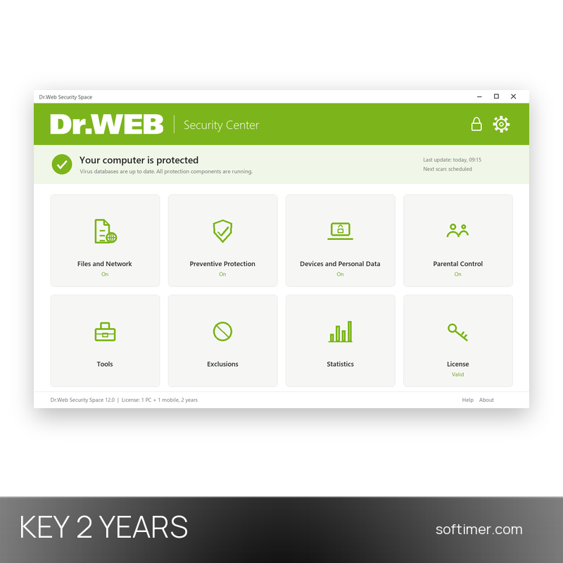 Dr.Web Security Space 2 Years - 1 PC + 1 Mobile - License KEY