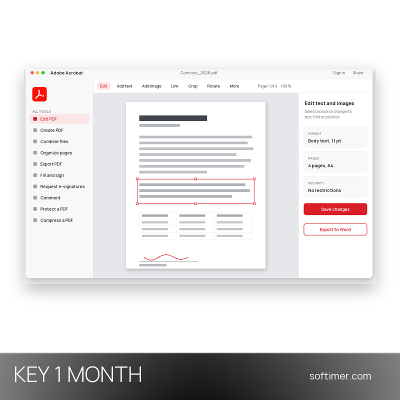 Adobe Acrobat Standard - CLÉ de licence 1 mois / 2 appareils - Windows / Mac
