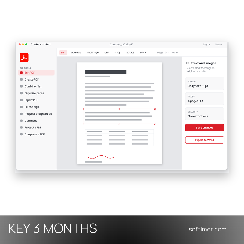 Adobe Acrobat Standard - 2 Devices / 3 Months License KEY - Windows / Mac