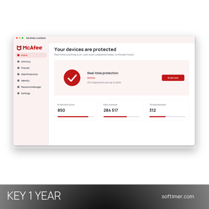 McAfee LiveSafe - Unlimited Devices / 1 Year License KEY - Windows / Mac / Android / iOS