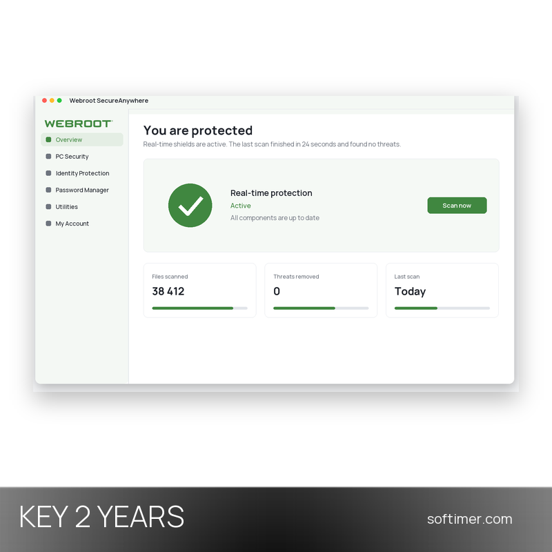 Webroot Internet Security Plus - Lizenzschlüssel 2 Jahre / 3 Geräte - Windows / Mac / Android / iOS