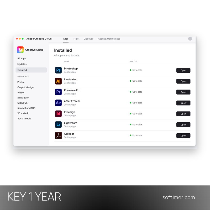 Adobe Creative Cloud Pro - 1 Year License KEY - Windows / Mac / Android / iOS