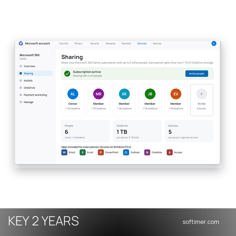 Microsoft 365 Family - Lizenzschlüssel 2 Jahre / 6 Benutzer - Windows / Mac / Android / iOS