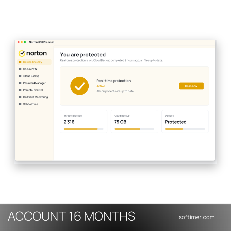 Norton 360 Premium - 10 устройств / 16 месяцев - ACCOUNT