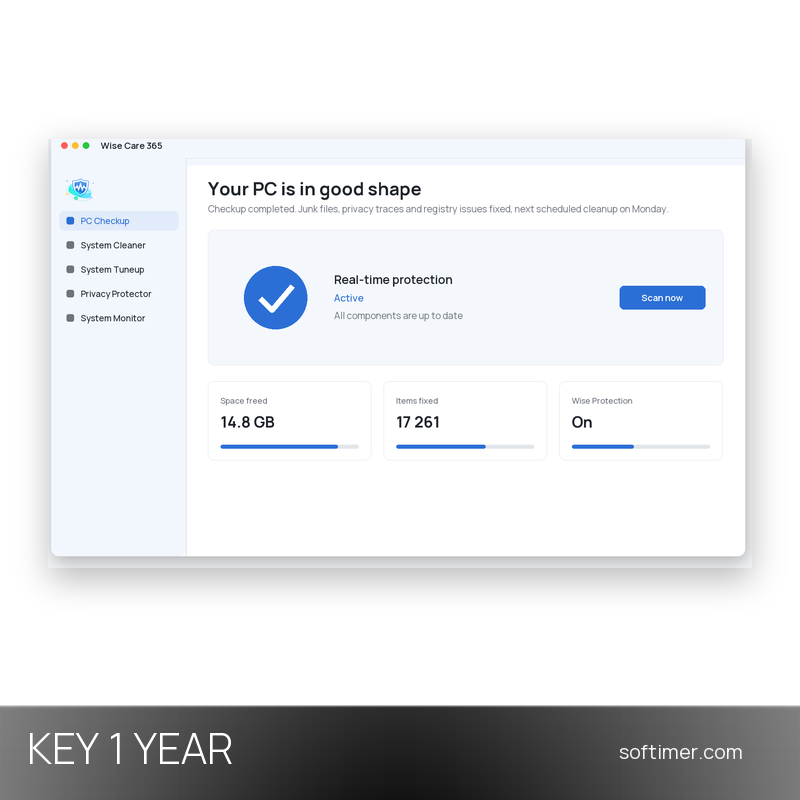 Wise Care 365 Pro - 1 Year License KEY - Windows