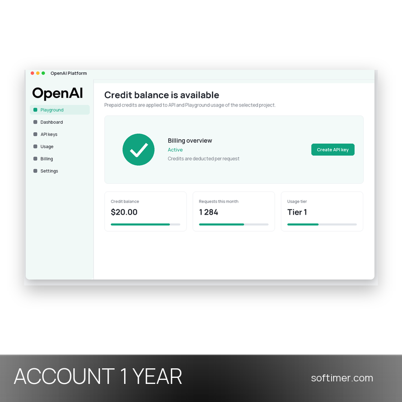 OpenAI API Credits $20 - 1 anno - ACCOUNT