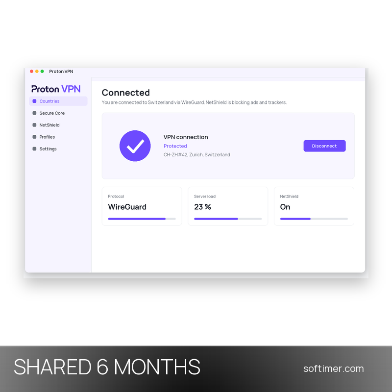 Proton VPN Plus - 6 mois - ACCOUNT partagé