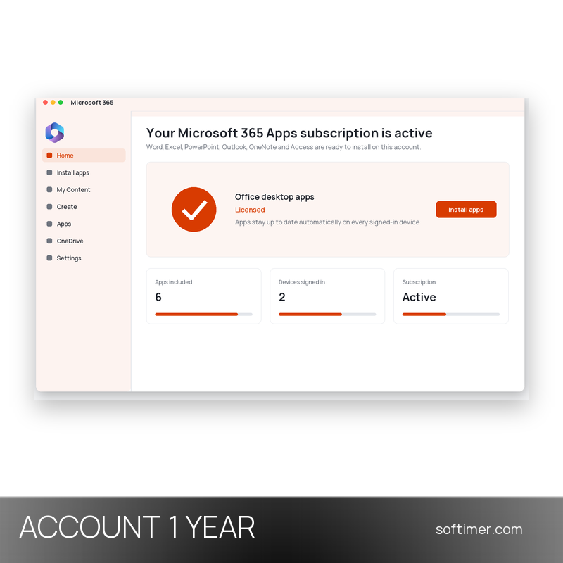 Microsoft 365 Apps Pro Plus - 5 Devices / 1 Year - ACCOUNT