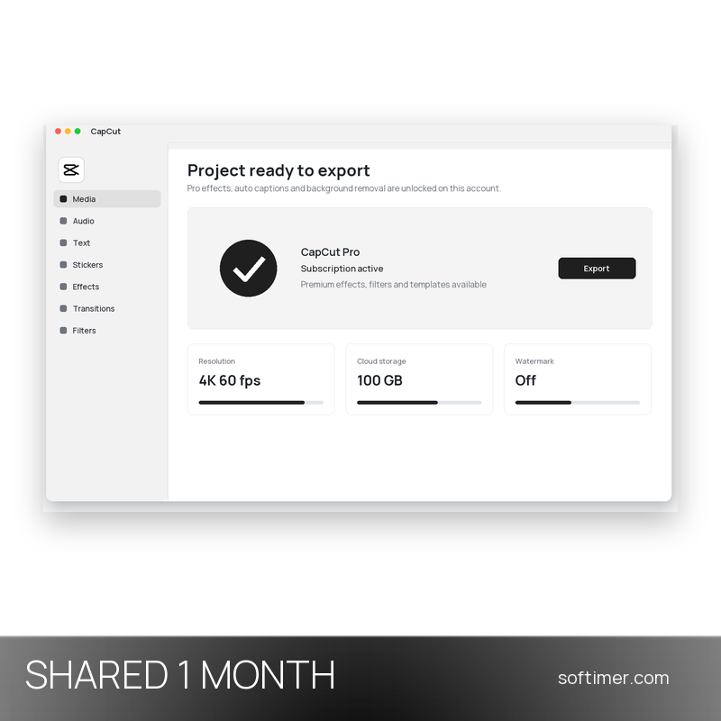 CapCut Pro - 1 mois - ACCOUNT partagé
