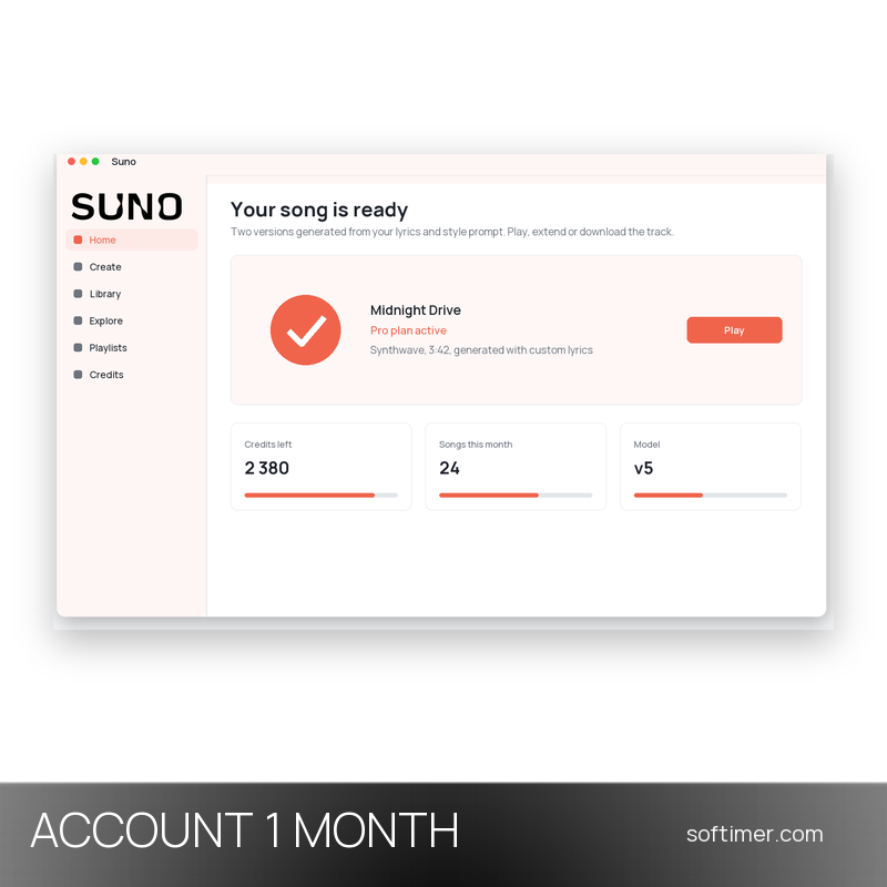 Suno Pro - 1 месяц - ACCOUNT