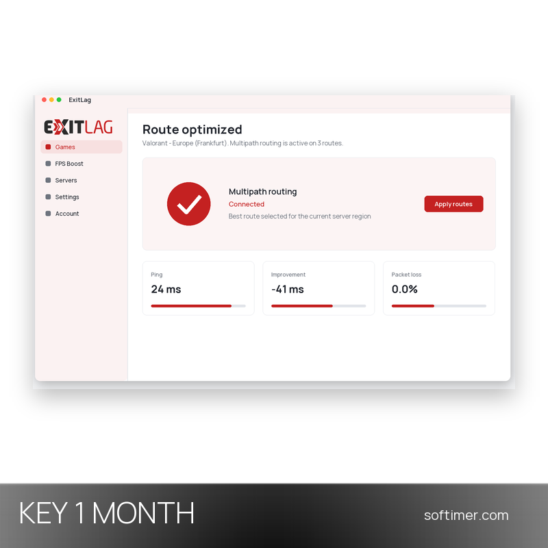 ExitLag - CHIAVE di licenza 1 mese - Windows / Android / iOS