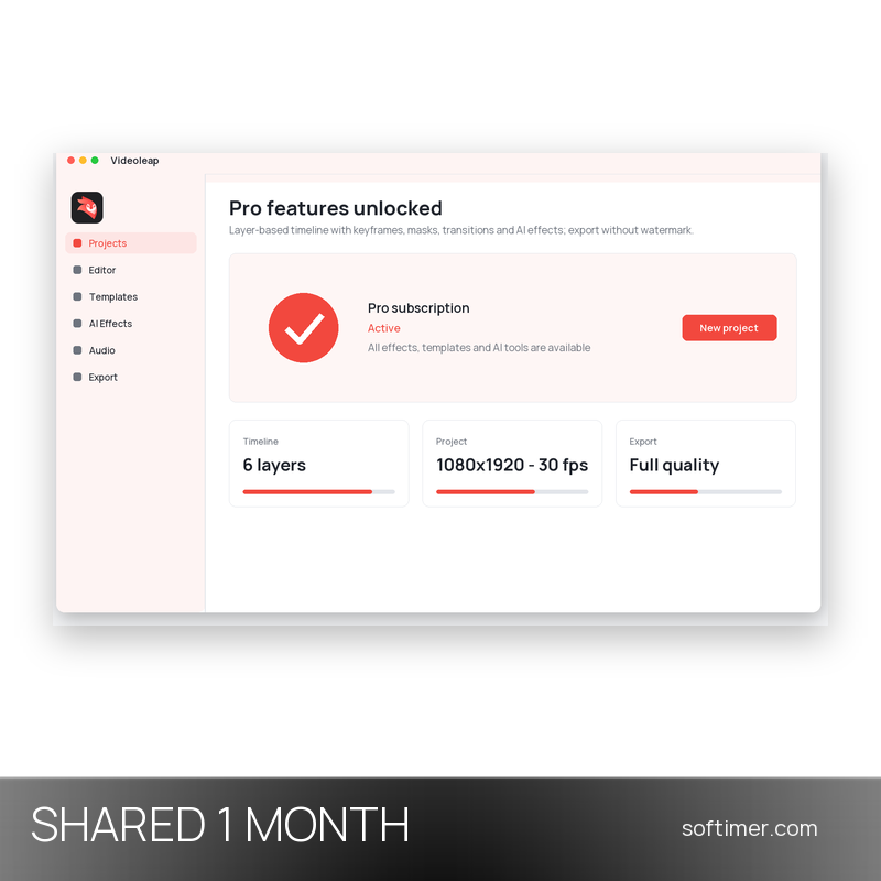 Videoleap Pro - 1 месяц - Общий ACCOUNT