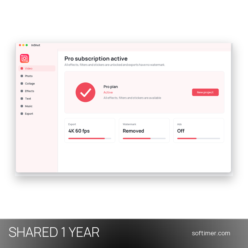 InShot Pro - 1 Jahr - Geteilter ACCOUNT