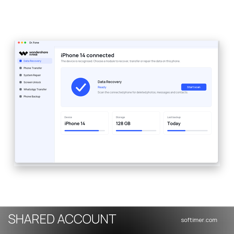 Wondershare Dr.Fone 5 Tools - Lifetime - Geteilter ACCOUNT