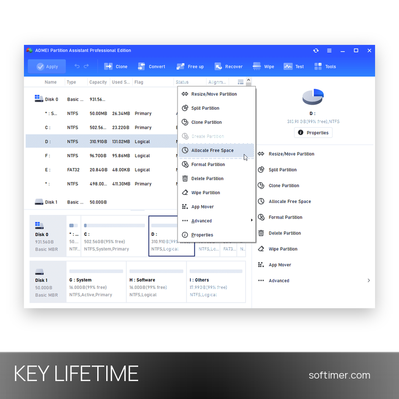 AOMEI Partition Assistant Professional 8.5 - Lizenzschlüssel / unbegrenzte Anzahl Geräte - Lifetime - Windows