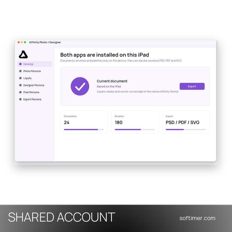 Affinity Photo + Designer pour iPad - À vie - ACCOUNT partagé