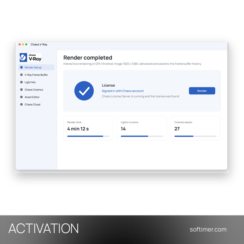 Chaos V-Ray - ACTIVATION sur votre compte 1 an - Mac / Windows