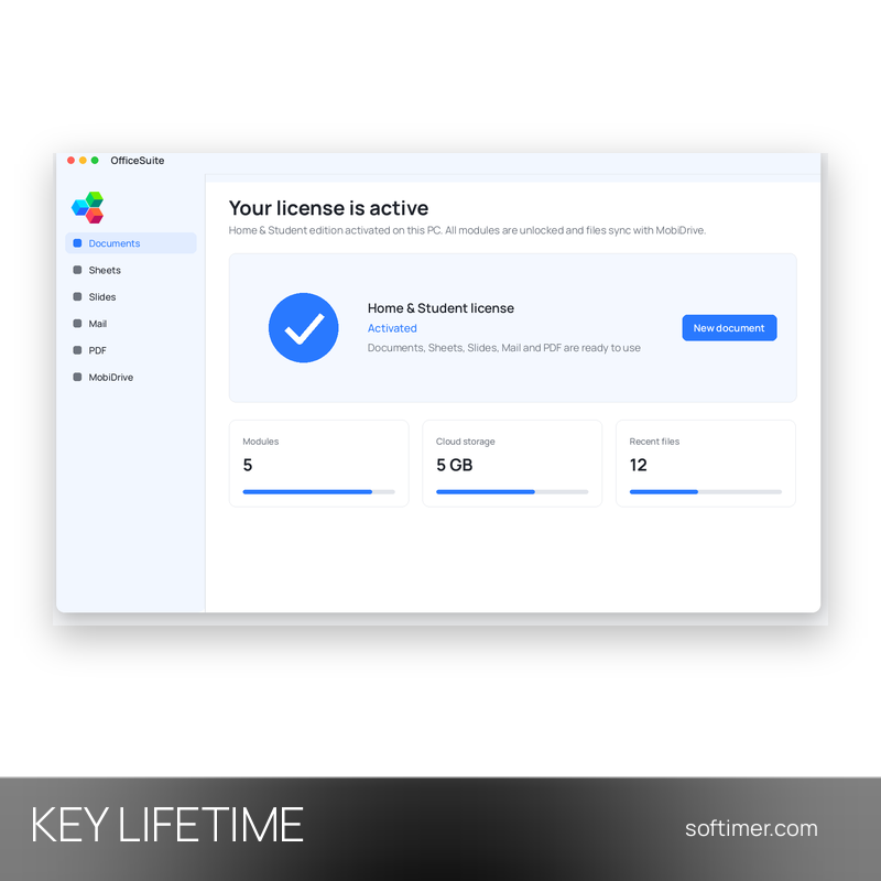 OfficeSuite Home & Student 2022 - CHIAVE di licenza - A vita - Windows
