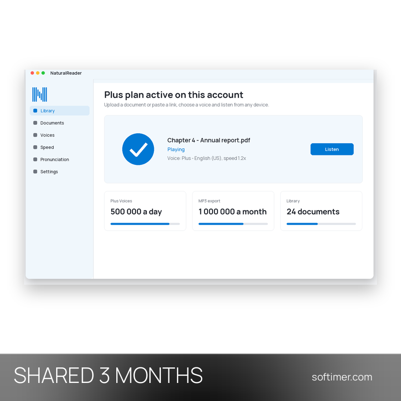 NaturalReader Plus Personal - 3 mesi - ACCOUNT condiviso