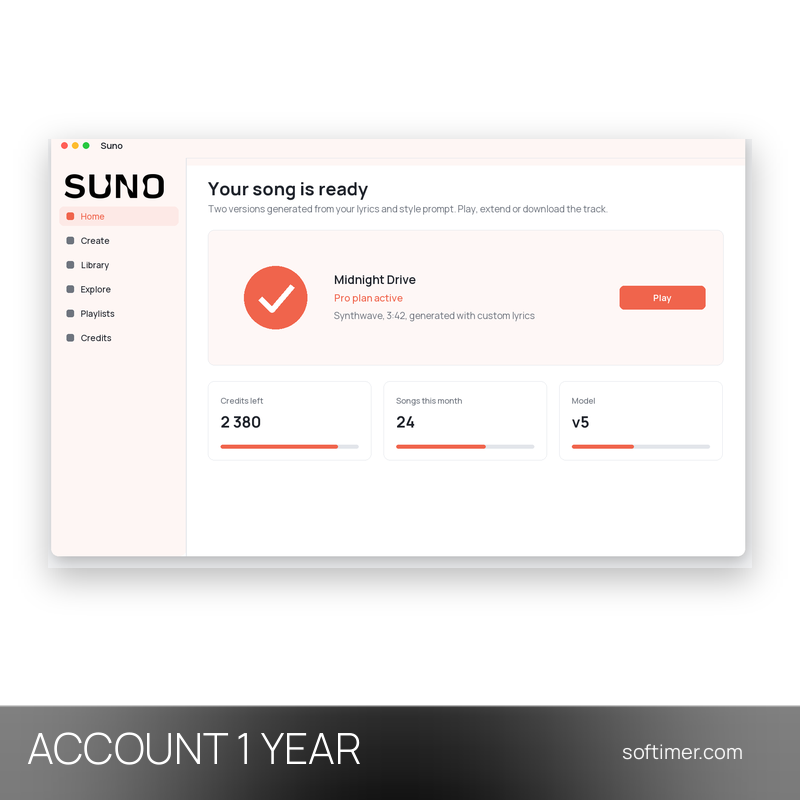 Suno Premier - 1 an - ACCOUNT