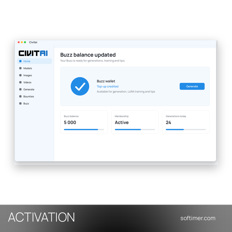 Civitai 1000 Buzz - АКТИВАЦИЯ на вашем аккаунте - Web