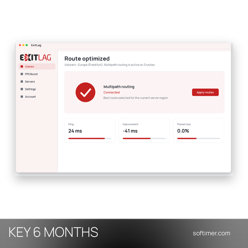 ExitLag - 6 Months License KEY - Mac / Windows