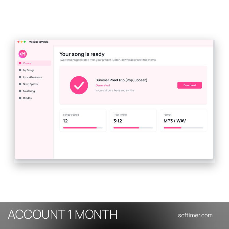 MakeBestMusic Basic 200 crediti/mese - 1 mese - ACCOUNT
