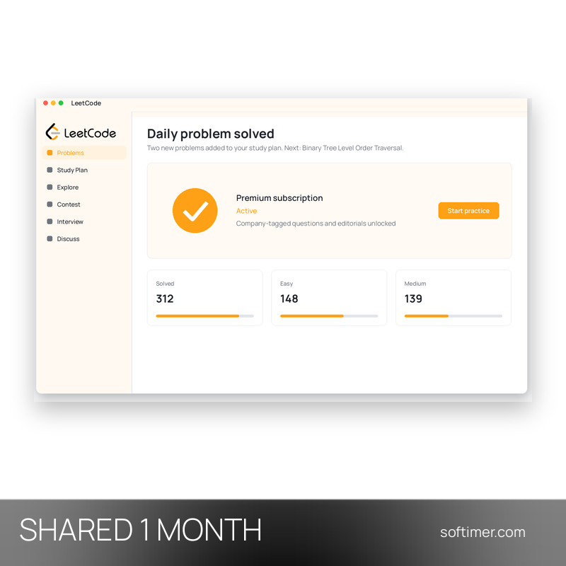LeetCode Premium - 1 mois - ACCOUNT partagé