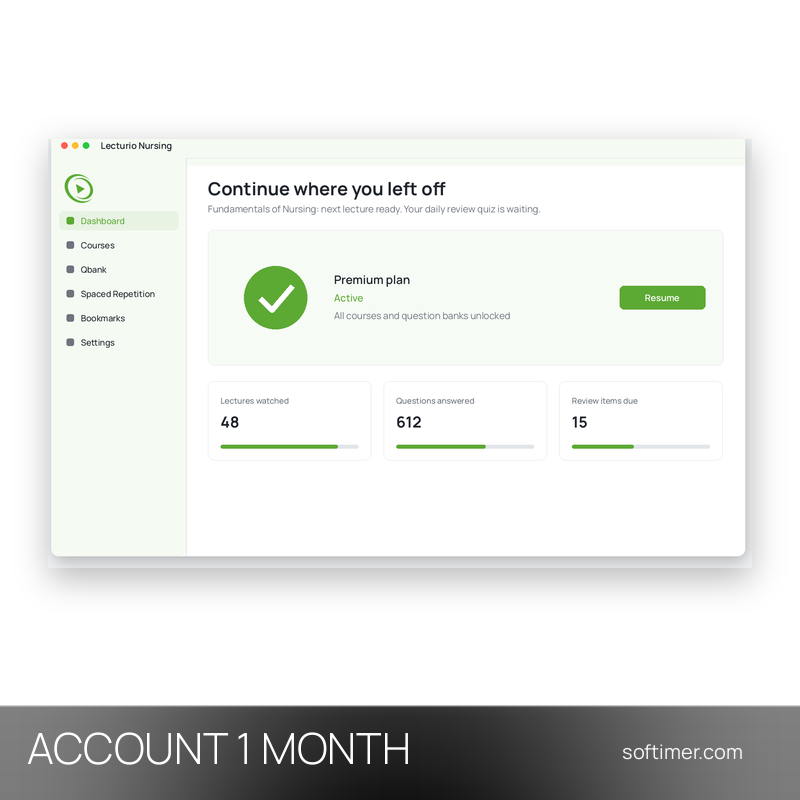 Lecturio Nursing Premium - 1 mois - ACCOUNT