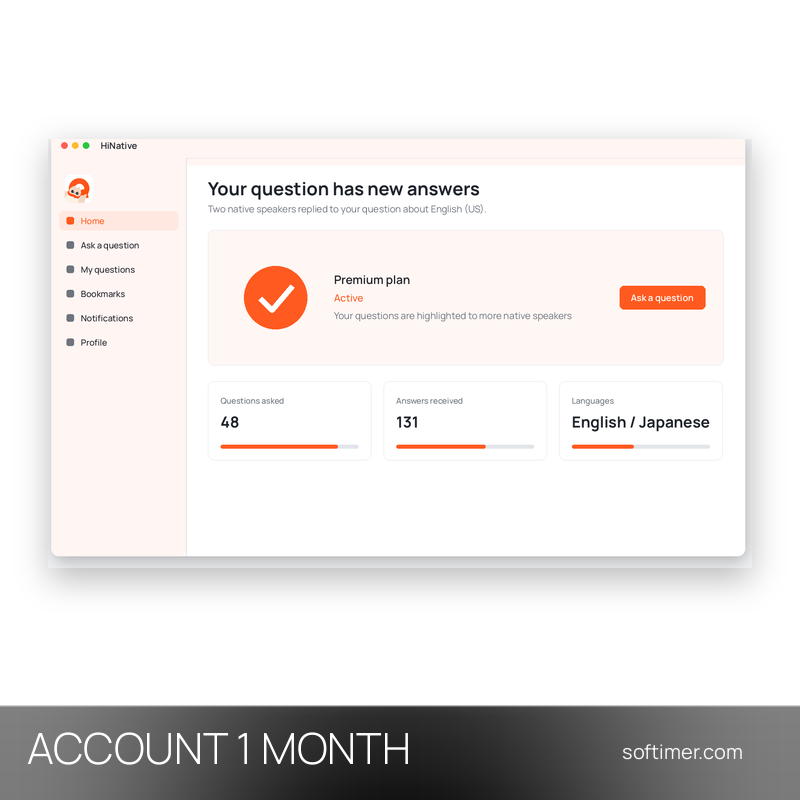 HiNative Premium - 1 месяц - ACCOUNT
