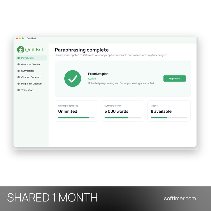 QuillBot Premium - 1 Monat - Geteilter ACCOUNT