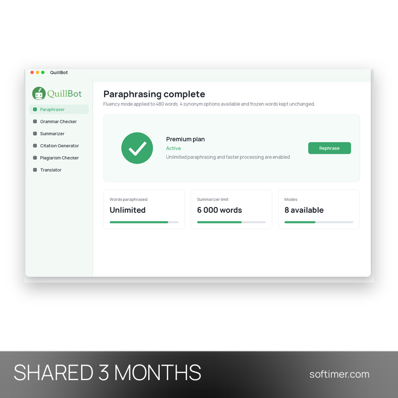 QuillBot Premium - 3 mois - ACCOUNT partagé