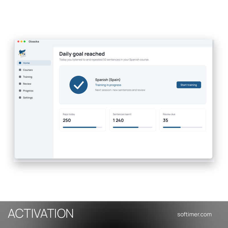 Glossika Basic - AKTIVIERUNG auf Ihrem Konto 1 Monat - Web / Android / iOS