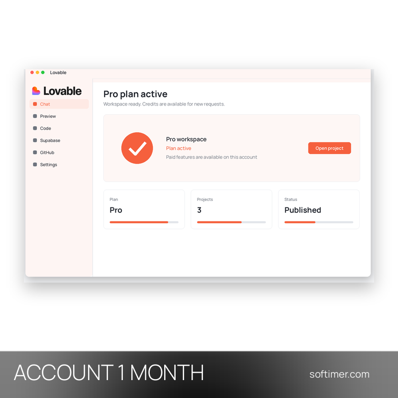 Lovable Pro - 1 Month - ACCOUNT
