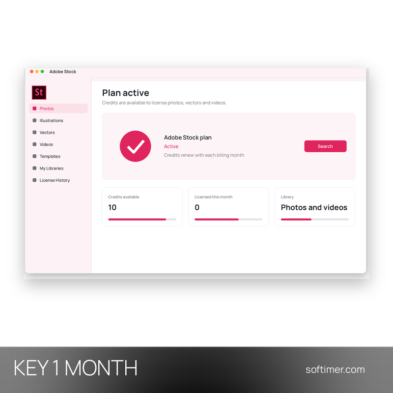 Adobe Stock 10 crediti al mese - CHIAVE di licenza 1 mese - Web