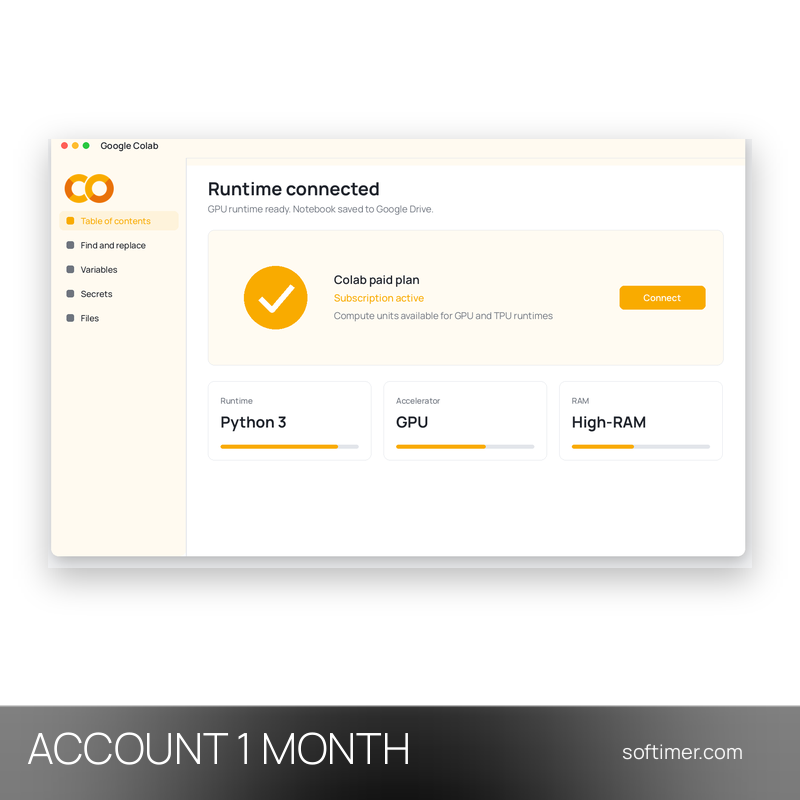 Google Colab Pro - 1 mois - ACCOUNT