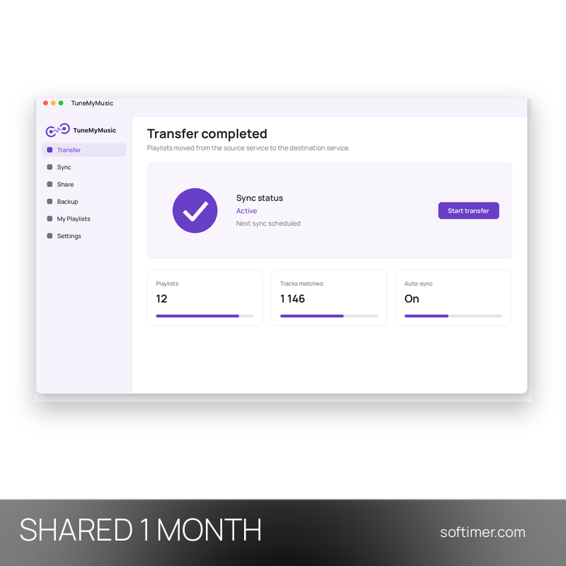 TuneMyMusic Premium - 1 месяц - Общий ACCOUNT
