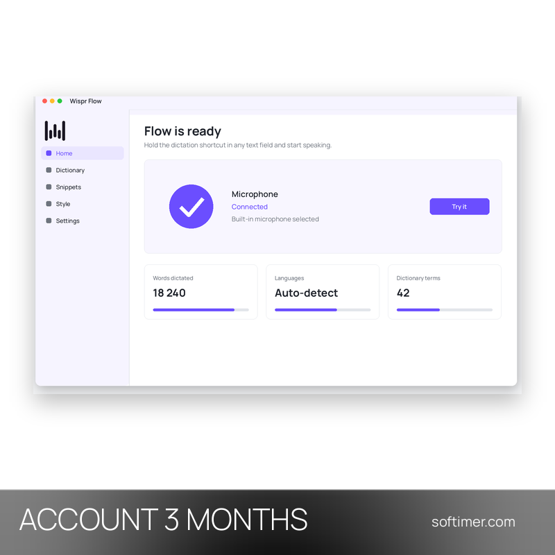 Wispr Flow Pro - 3 месяца - ACCOUNT