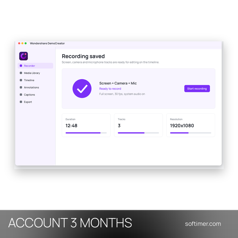 Wondershare DemoCreator - 3 mesi - ACCOUNT